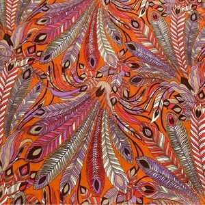 2.4 yards vintage fabric psychedelic 60s 70s feather print 2 way stretch poly